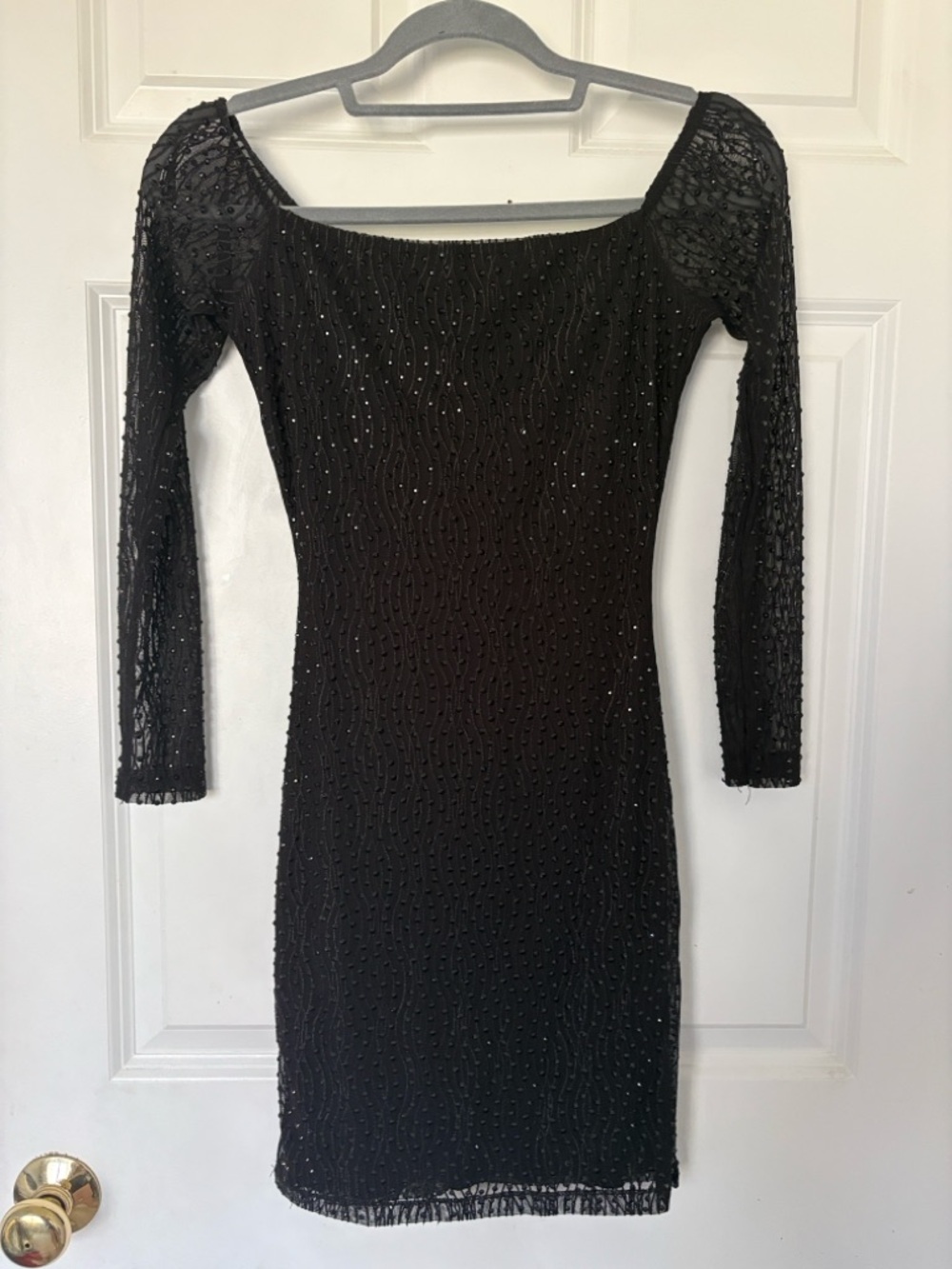 MUST GO! Windsor Black Long-Sleeve Beaded Off the Shoulder Bodycon Dress